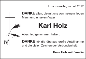 Traueranzeige von Karl Holz von Schwäbische Post