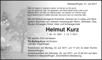 Traueranzeige von Helmut Kurz von Schwäbische Post