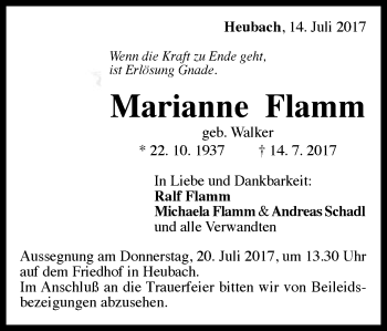 Traueranzeige von Marianne Flamm von Gmünder Tagespost