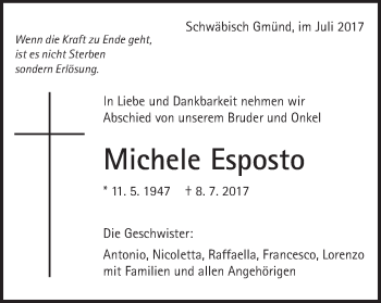 Traueranzeige von Michele Esposto von Gmünder Tagespost