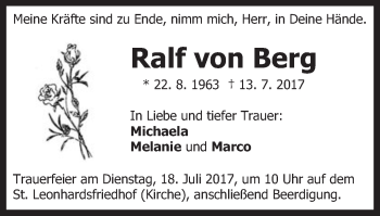 Traueranzeige von Ralf von Berg von Gmünder Tagespost