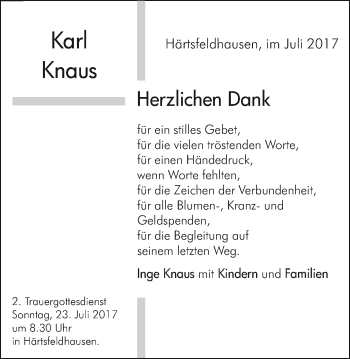 Traueranzeige von Karl Knaus von Schwäbische Post