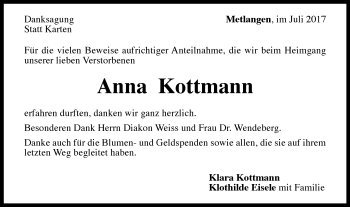 Traueranzeige von Anna Kottmann von Gmünder Tagespost