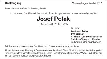 Traueranzeige von Josef Polak von Schwäbische Post