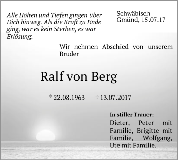 Traueranzeige von Ralf von Berg von Gmünder Tagespost