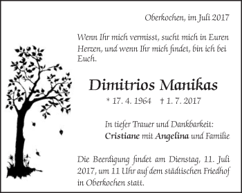 Traueranzeige von Dimitrios Manikas von Amtsblatt_Oko