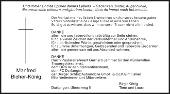 Traueranzeige von Manfred Bleher-König von Gmünder Tagespost