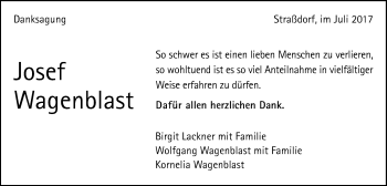 Traueranzeige von Josef Wagenblast von Gmünder Tagespost