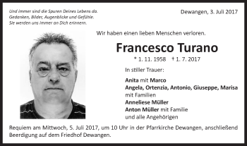 Traueranzeige von Francesco Turano von Schwäbische Post