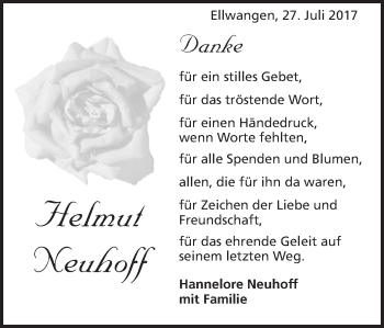 Traueranzeige von Helmut Neuhoff von Schwäbische Post