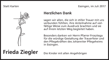 Traueranzeige von Frieda Ziegler von Schwäbische Post