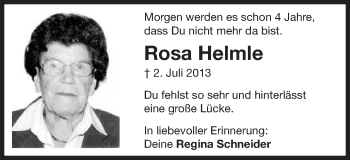 Traueranzeige von Rosa Helmle von Schwäbische Post