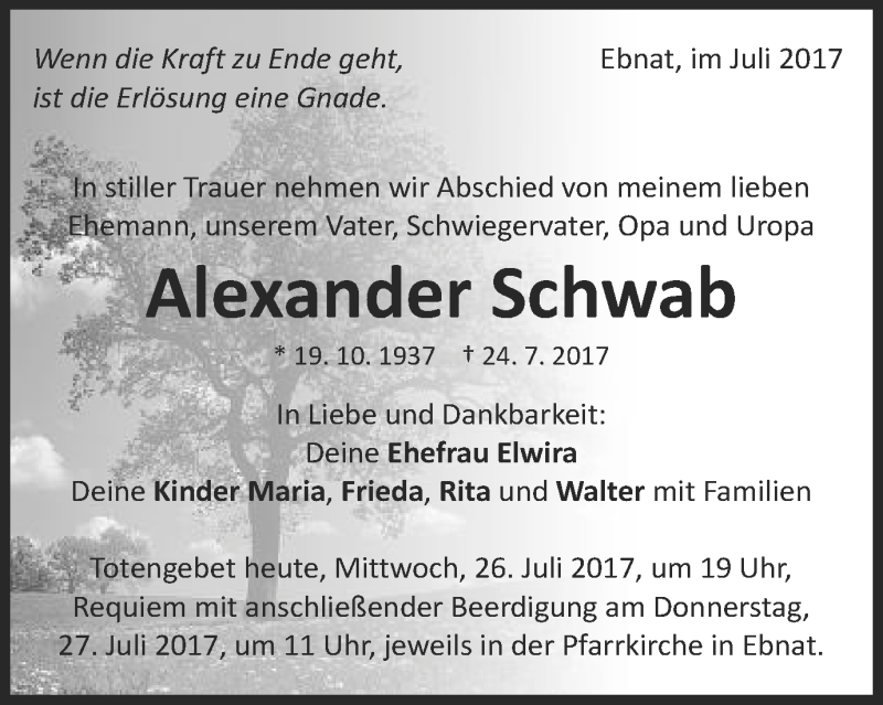 Traueranzeigen Von Alexander Schwab Ostalbtrauer