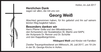 Traueranzeige von Georg Weiß von Schwäbische Post