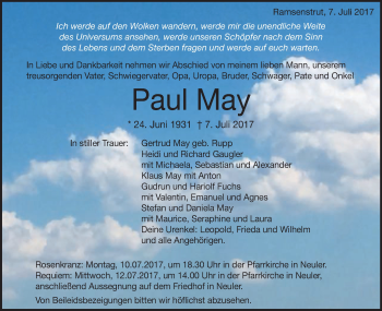 Traueranzeige von Paul May von Schwäbische Post