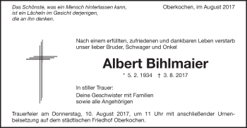 Traueranzeige von Albert Bihlmaier von Schwäbische Post