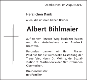 Traueranzeige von Albert Bihlmaier von Schwäbische Post