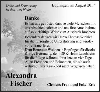 Traueranzeige von Alexandra Fischer von Schwäbische Post