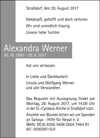 Traueranzeige von Alexandra Werner von Gmünder Tagespost
