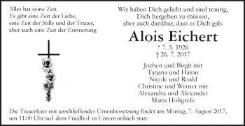 Traueranzeige von Alois Eichert von Schwäbische Post