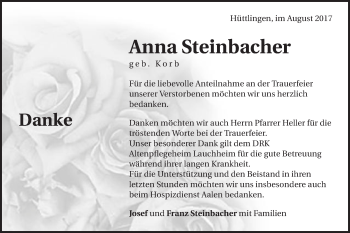 Traueranzeige von Anna Steinbacher von Schwäbische Post