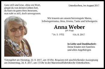 Traueranzeige von Anna Weber von Schwäbische Post