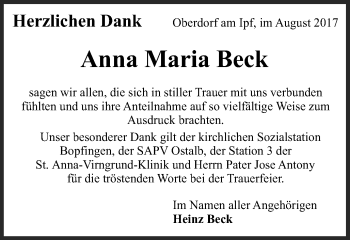 Traueranzeige von Anna Maria Beck von Bopfinger Stadtanzeiger
