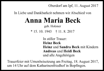 Traueranzeige von Anna Maria Beck von Schwäbische Post