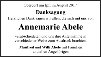 Traueranzeige von Annemarie Abele von Schwäbische Post
