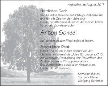 Traueranzeige von Anton Scheel von Gmünder Tagespost