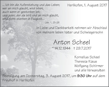 Traueranzeige von Anton Scheel von Gmünder Tagespost