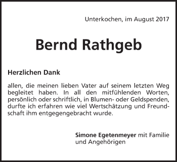 Traueranzeige von Bernd Rathgeb von Schwäbische Post