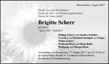 Traueranzeige von Brigitte Scherr von Gmünder Tagespost