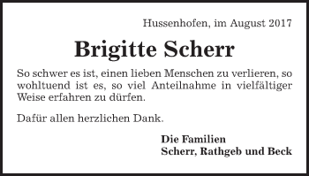 Traueranzeige von Brigitte Scherr von Gmünder Tagespost