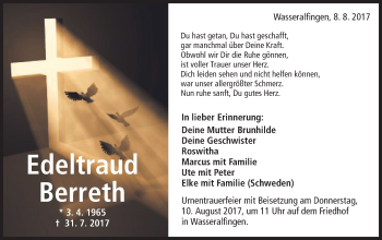 Traueranzeige von Edeltraud Berreth von Schwäbische Post
