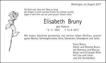 Traueranzeige von Elisabeth Bruny von Gmünder Tagespost