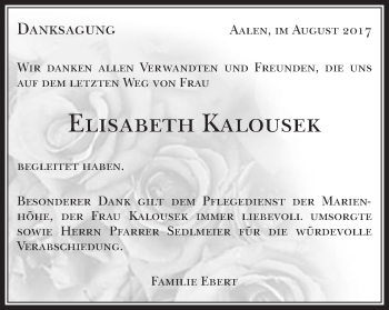 Traueranzeige von Elisabeth Kalousek von Schwäbische Post
