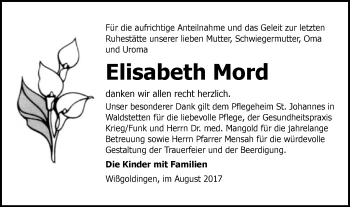 Traueranzeige von Elisabeth Mord von Gmünder Tagespost