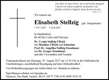 Traueranzeige von Elisabeth Stellzig von Gmünder Tagespost