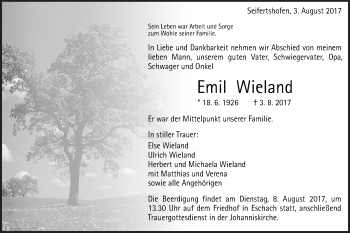 Traueranzeige von Emil Wieland von Gmünder Tagespost