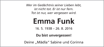 Traueranzeige von Emma Funk von Schwäbische Post