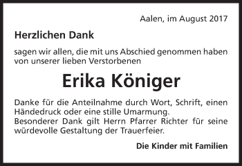 Traueranzeige von Erika Königer von Schwäbische Post