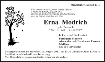 Traueranzeige von Erna Modrich von Gmünder Tagespost