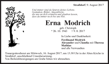 Traueranzeige von Erna Modrich