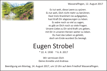 Traueranzeige von Eugen Strobel von Schwäbische Post
