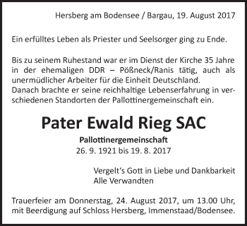 Traueranzeige von Ewald Rieg von Gmünder Tagespost