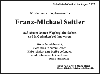 Traueranzeige von Franz-Michael Seitler von Gmünder Tagespost