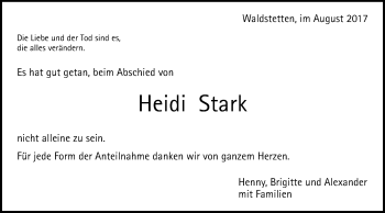 Traueranzeige von Heidi Stark