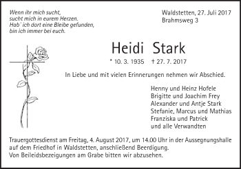 Traueranzeige von Heidi Stark