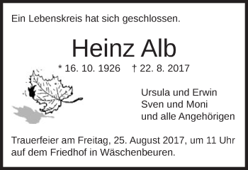 Traueranzeige von Heinz Alb von Gmünder Tagespost